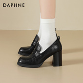 女2026新款 春季 海鸥英伦jk小皮鞋 达芙妮高跟乐福鞋 增高黑色单鞋 子