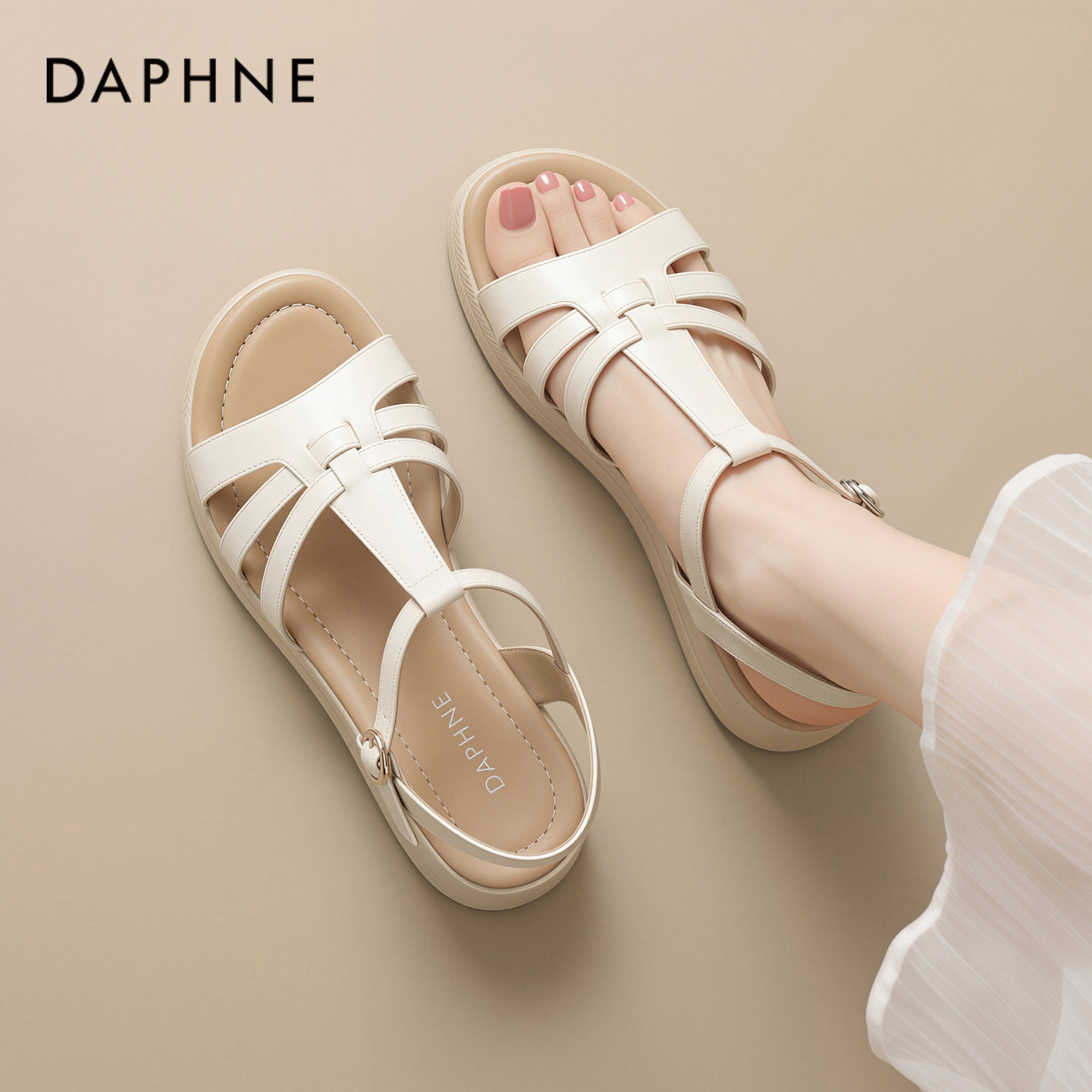 达芙妮厚底凉鞋外穿女2026新款夏季法式绝美坡跟露趾凉单鞋罗马鞋