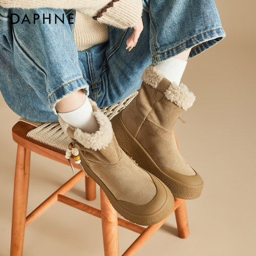达芙妮厚底雪地鞋女勃肯保暖棉靴