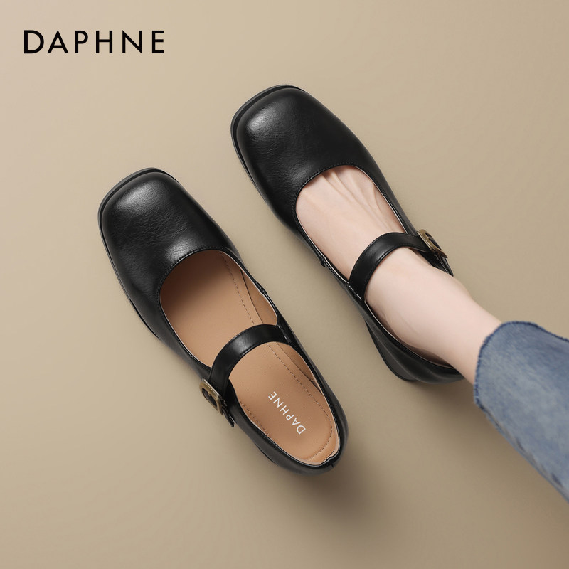 达芙妮方头单鞋女春季中跟浅口瓢鞋软皮春秋配裙子玛丽珍女鞋皮鞋