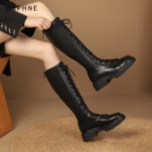 英伦风长筒骑士靴女秋冬2023款 DAPHNE DAMP巴黎香榭 百搭靴子