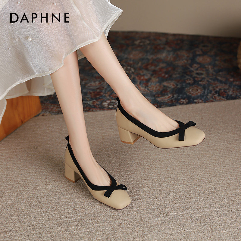 达芙妮单鞋女2023年春秋款复古通勤一脚蹬高跟鞋休闲百搭小皮鞋,女鞋,浅口单鞋,淘宝优惠券,粉丝福利购,淘宝优惠卷