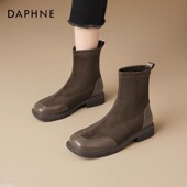 达芙妮短靴女2026新款 冬季 切尔西靴平底靴子加绒弹力瘦瘦靴马丁靴