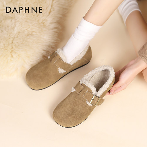 达芙妮勃肯鞋加绒一脚蹬平底女鞋