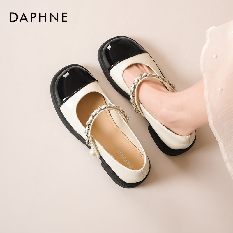 达芙妮小香风玛丽珍鞋女2026新款粗跟高跟鞋法式小皮鞋银色单鞋女