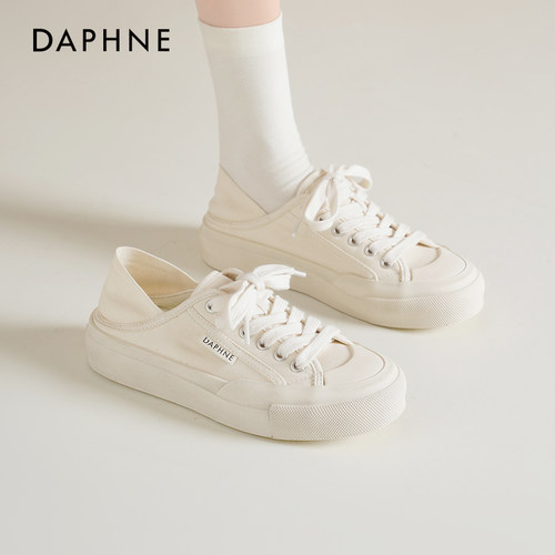 达芙妮可踩跟帆布小白鞋女