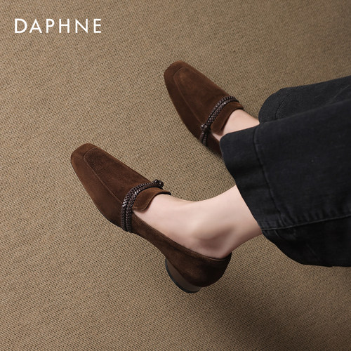 绒面方头乐福鞋编织饰带添质感