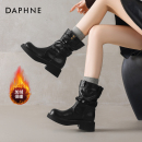 达芙妮黑色短靴女款2025新款冬季加绒厚底马丁靴雪地靴骑士靴子女