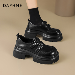 达芙妮厚底乐福鞋女2026新款春季英伦风粗跟单鞋黑色增高小皮鞋女