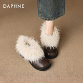 皮鞋 达芙妮法式 雪地靴子 冬季 加绒玛丽珍单鞋 高跟毛毛鞋 女2026新款