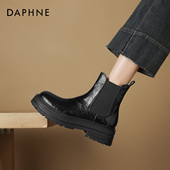 加绒短靴瘦瘦皮鞋 达芙妮黑色切尔西靴子女冬季 2026新款 厚底马丁靴