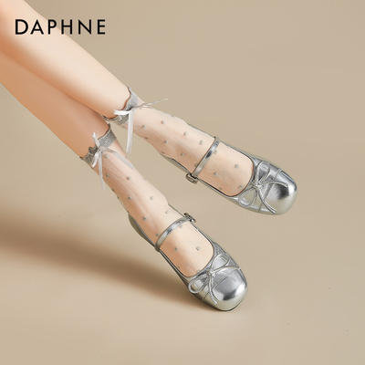 达芙妮银色芭蕾玛丽珍鞋软底女款