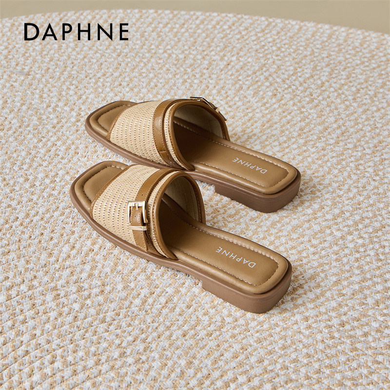 达芙妮平底拖鞋外穿女2026新款春配裙子海边一字拖罗马编织凉拖鞋,女鞋,一字拖,淘宝优惠券,粉丝福利购,淘宝优惠卷