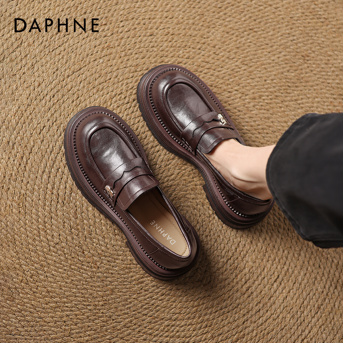 厚底乐福鞋棕黑两色软皮一脚蹬