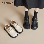 女2026春季 新款 一脚蹬厚底单鞋 达芙妮黑色乐福鞋 子双扣英伦小皮鞋