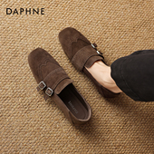 达芙妮羊反绒面乐福鞋 小皮鞋 女2026新款 棕色不累脚老钱风平底单鞋