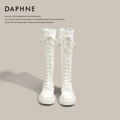 达芙妮长筒靴女2024年秋冬爆款 春季 英伦风显瘦不过膝靴子骑士靴女