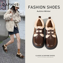 达芙妮乐福鞋女2025爆款秋冬厚底雪地靴保暖棉鞋加绒复古小皮鞋女