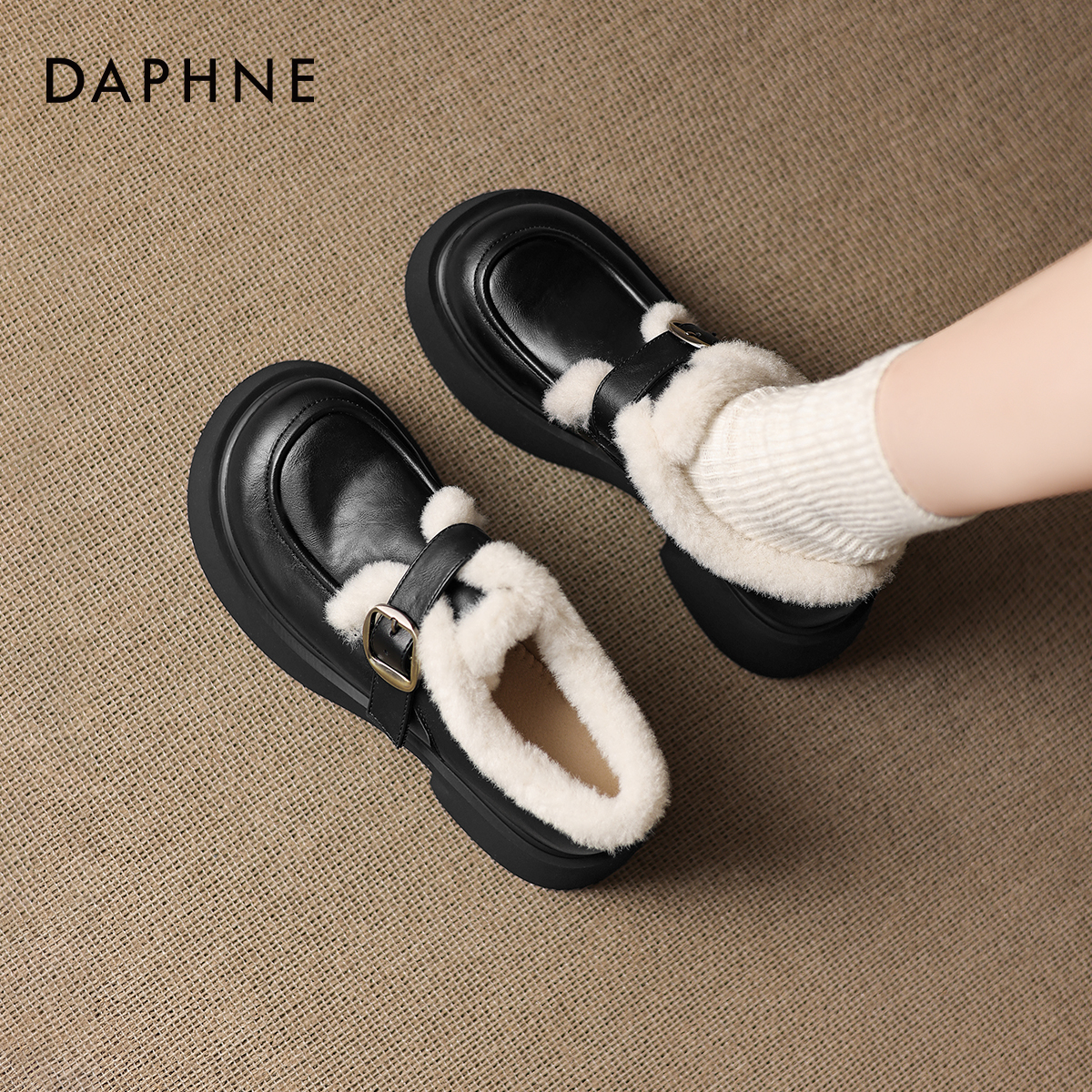 达芙妮加绒乐福鞋女厚底雪地靴