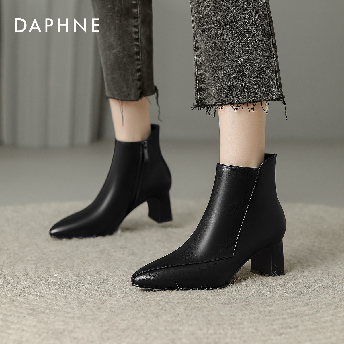 达芙妮短靴女2026新款冬季妈妈靴子尖头高跟鞋粗跟加绒马丁靴皮靴,女鞋,时装靴,淘宝优惠券,粉丝福利购,淘宝优惠卷