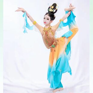 敦煌舞蹈服儿童小兰花奖古典女童丝路升莲同款汉服飞天舞台演出服