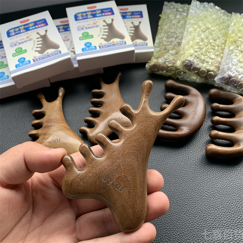 人手一把！原生檀木！刮痧梳头部按摩穴位按压木梳疏通经络按摩梳