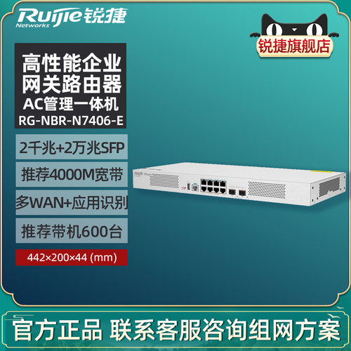 Ruijie锐捷睿易网络高性能网关路由器RG-NBR-N7406-E 企业级AC管理一体机 2个万兆+2个千兆SFP光口+多WAN电口