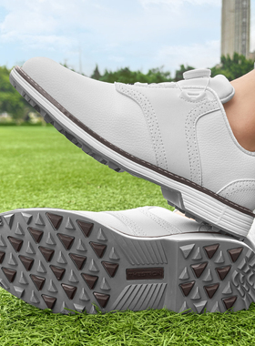 高尔夫男鞋皮鞋款旋钮扣布洛克风防滑防水运动休闲户外大码4948码