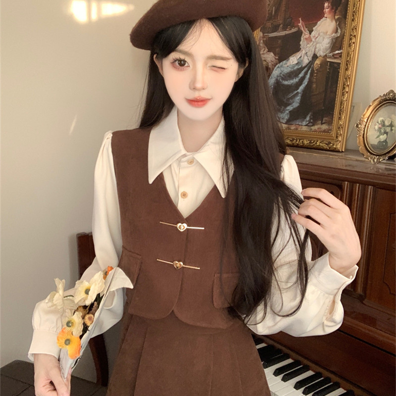 秋冬新款假两件连衣裙套装女