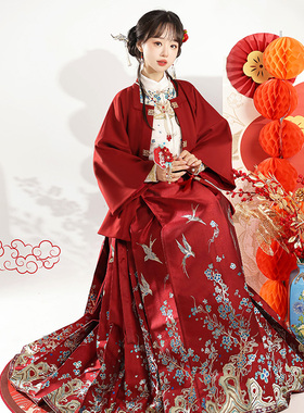 【鎏金莹梅】原创汉服女重工刺绣衬衫红色马面裙套装拜年服秋冬