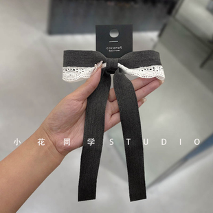 韩版 小香风西服面料高级感灰色蕾丝蝴蝶结弹簧夹发夹 发饰2024新款