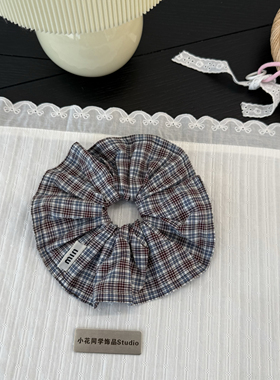 小香风Min字母谬系风格英伦风红蓝青线条格子格纹发圈大肠圈发饰