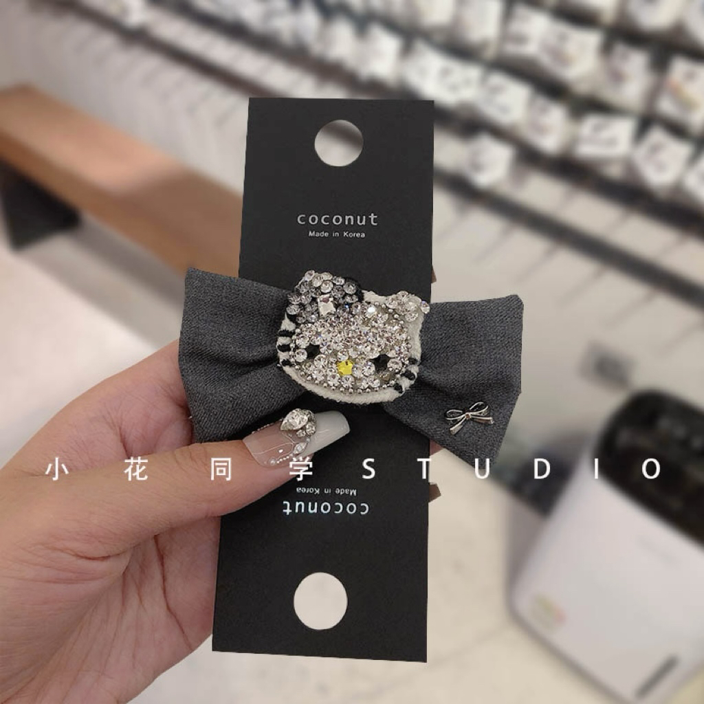 韩国发饰小香风灰色西服满钻蝴蝶结发夹