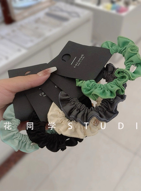 韩国发饰2024新款高级精致简约绿色米白色黑色炭灰色纯棉金属发圈