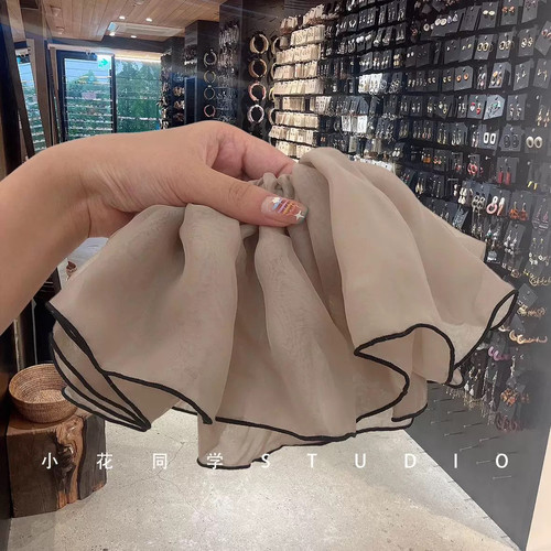 韩国发饰2025新款奶咖色米白色欧根纱裙摆大号发圈大肠圈