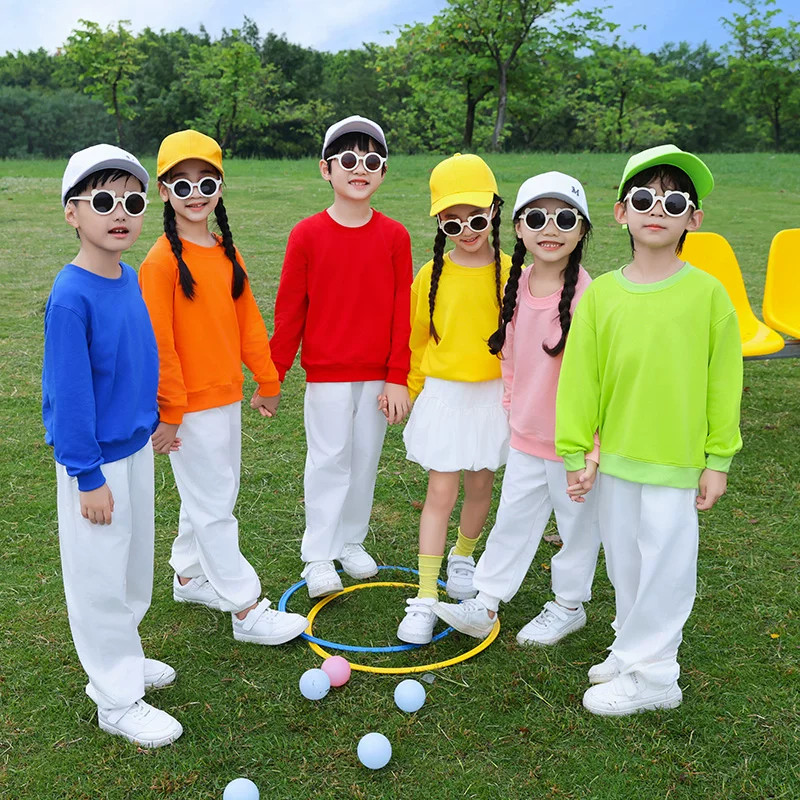 彩色儿童演出服装幼儿园舞蹈糖果色卫衣亲子装小学生运动会表演服