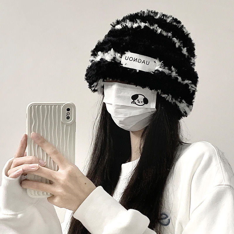 帽子冬天毛茸茸小熊毛绒冬款帽子女保暖毛线帽显脸小甜美可爱帽子