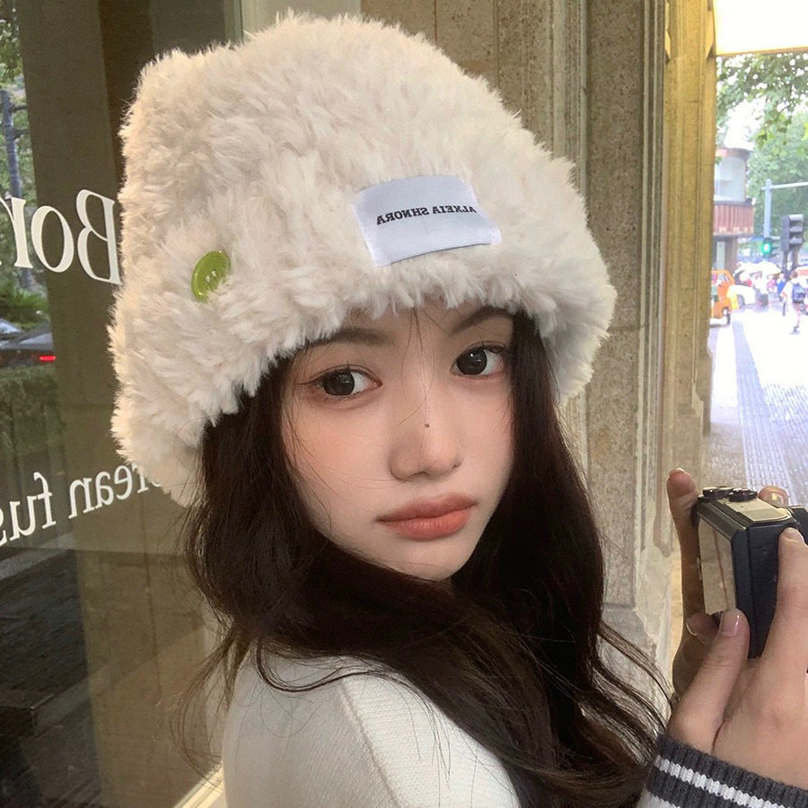 白鹿同款毛绒编织针织帽女显脸小加厚保暖网红气质可爱仿皮草帽子