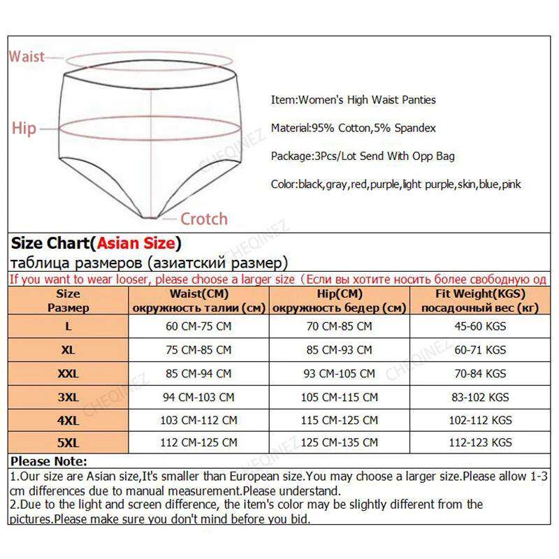 3Pcs Cotton Panties for Women Plus Size Underwear High Waist