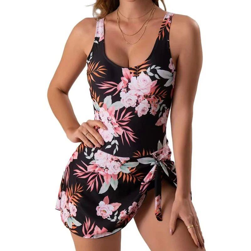 Vintage Floral Pattern Plus Size Swimwear Women Casual Slim