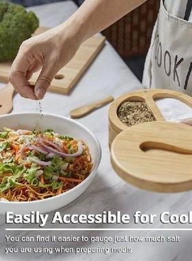 1Set Seasoning Box With Swivel Lid Bamboo Salt Cellar Wood