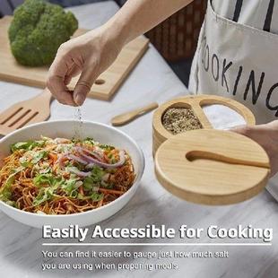 With Swivel Cellar Seasoning Wood Salt Box Bamboo 1Set Lid