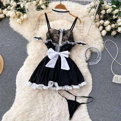 Sexy Maid Cosplay Uniform Lace Patchwork Women
