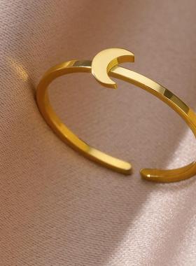 不锈钢女戒 可调节戒指设计 简约珠宝配饰 天然锆石时尚戒饰