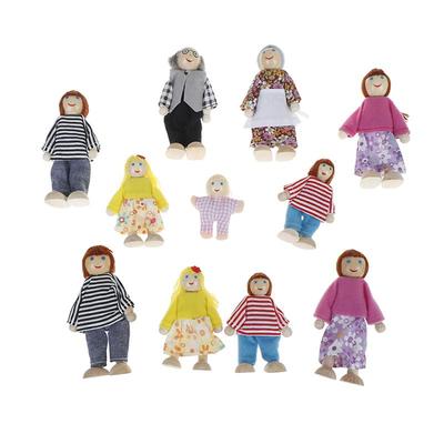 Small Wooden Toys Set Happy Dollhouse Family Dolls Figures D