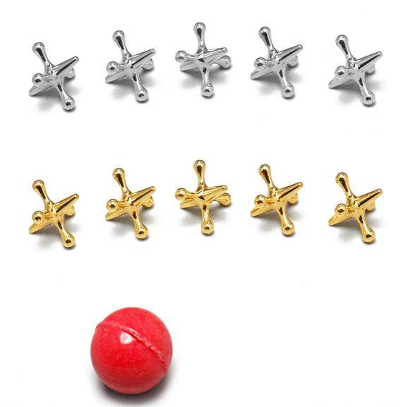 23Pcs/Set Metal Jacks and Ball Game Toy Gold Silver Toned Ja