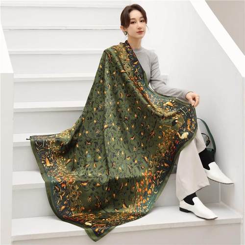 Floral Silk Scarf Shalw Women Wraps Foulard Female Bandana