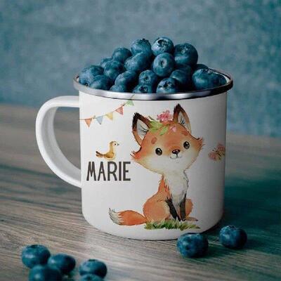 personalized name forest animals fox girl Gift Enamel Mug