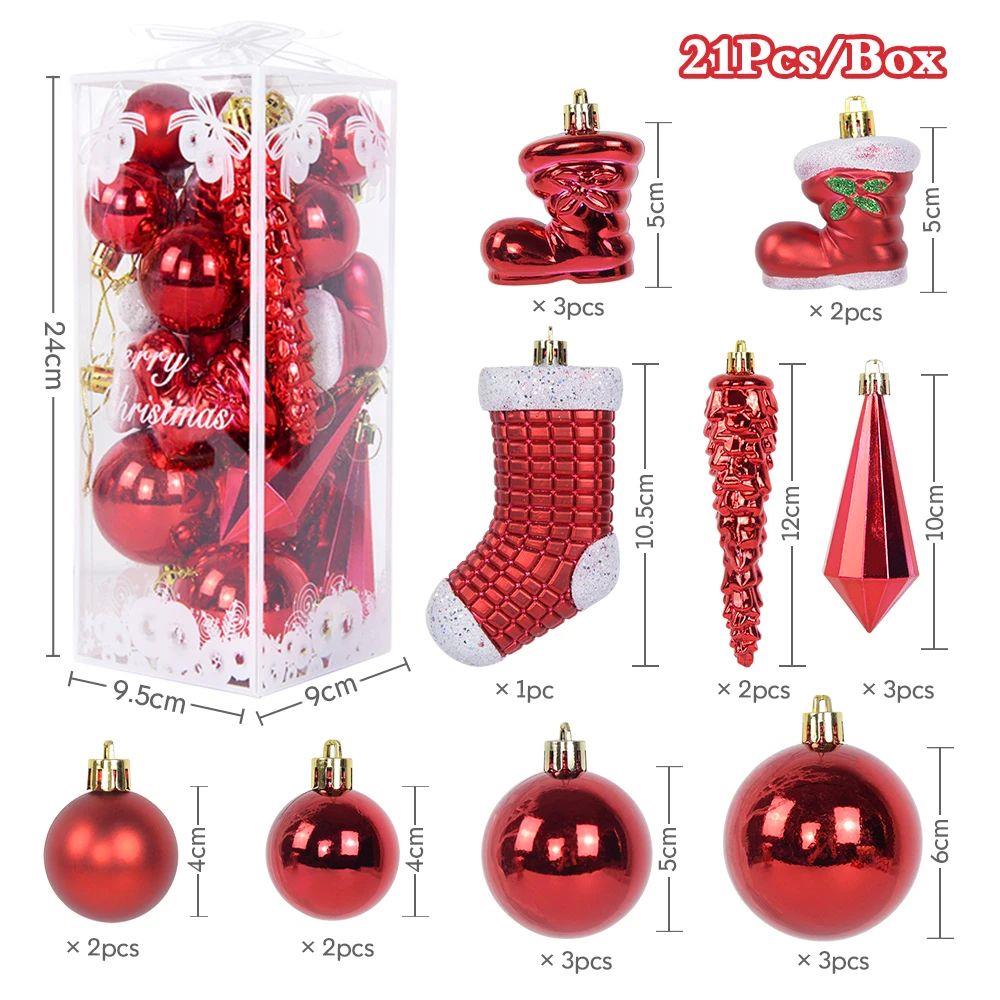 21Pcs/box Christmas Ball Ornaments Xmas Tree Hanging Ice Pen