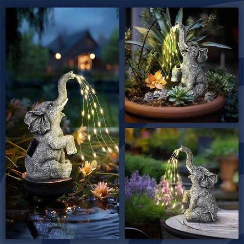 Solar Garden Elephant Statue with LED Light Strings